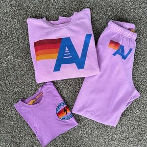 Aviator Nation Neon Purple Relaxed Crew Sweatsuit, Boyfriend Tee & Sweatpants
